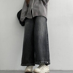 【SHORT/BASIC/LONG 丈別】ウォッシングスナップワイドデニムパンツ BLACK