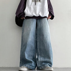 【SHORT/BASIC/LONG 丈別】ウォッシングスナップワイドデニムパンツ LIGHT BLUE