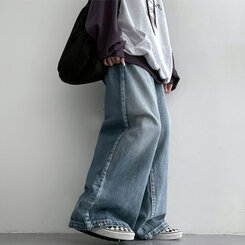 【SHORT/BASIC/LONG 丈別】ウォッシングスナップワイドデニムパンツ LIGHT BLUE