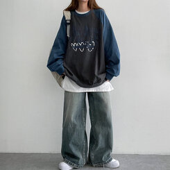 【SHORT/BASIC/LONG 丈別】ウォッシングスナップワイドデニムパンツ BLUE