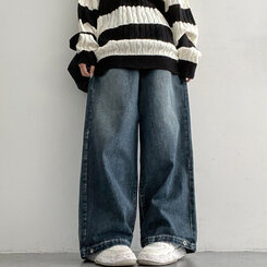 【SHORT/BASIC/LONG 丈別】ウォッシングスナップワイドデニムパンツ DARK BLUE