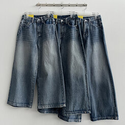 【SHORT/BASIC/LONG 丈別】ウォッシングスナップワイドデニムパンツ