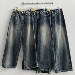 【SHORT/BASIC/LONG 丈別】ウォッシングスナップワイドデニムパンツ