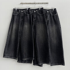 【SHORT/BASIC/LONG 丈別】ウォッシングスナップワイドデニムパンツ