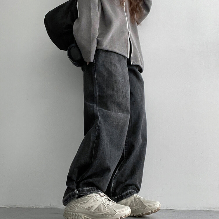 【SHORT/BASIC/LONG 丈別】ウォッシングスナップワイドデニムパンツ BLACK