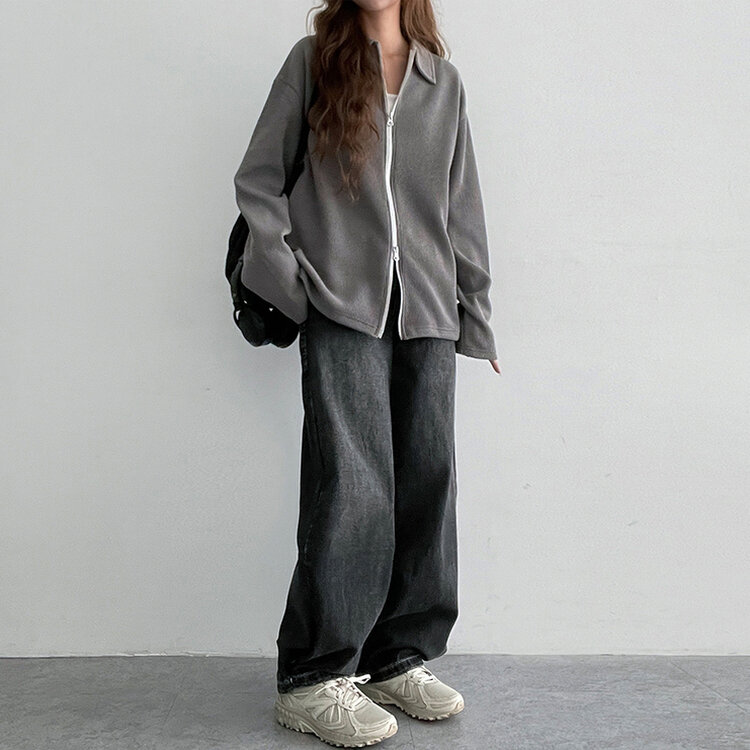 【SHORT/BASIC/LONG 丈別】ウォッシングスナップワイドデニムパンツ BLACK