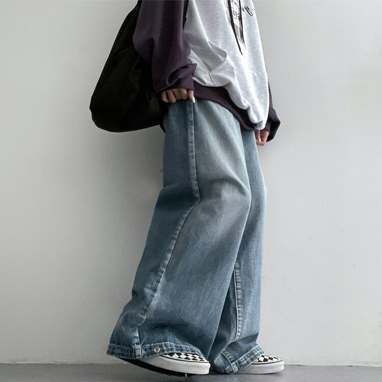 【SHORT/BASIC/LONG 丈別】ウォッシングスナップワイドデニムパンツ LIGHT BLUE