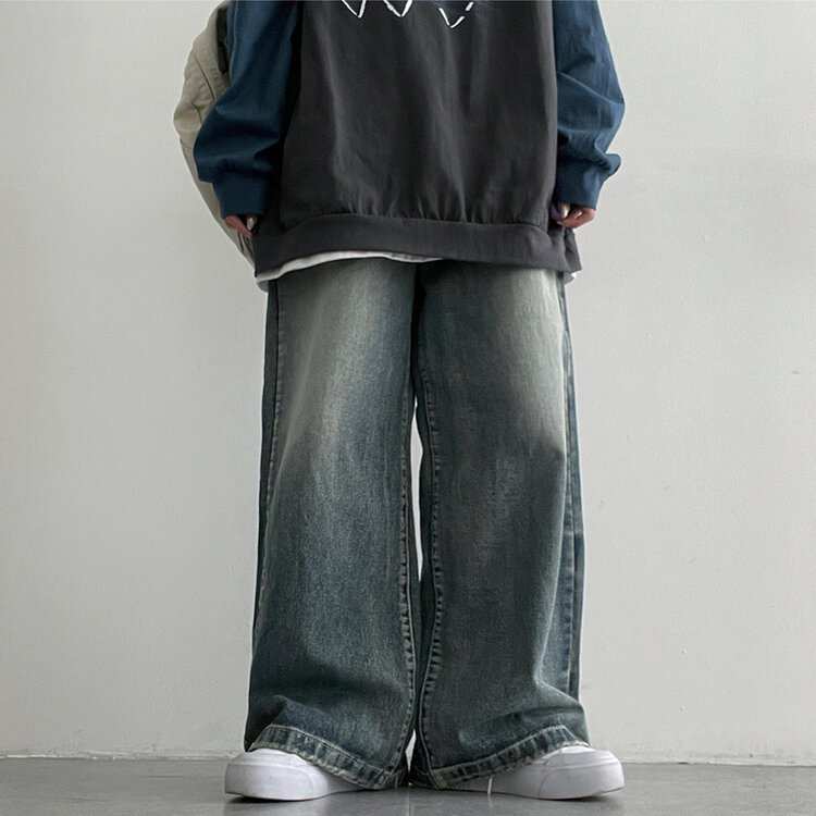 【SHORT/BASIC/LONG 丈別】ウォッシングスナップワイドデニムパンツ BLUE