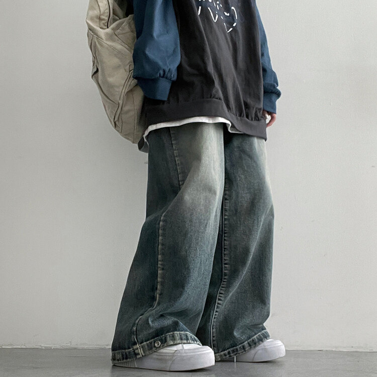 【SHORT/BASIC/LONG 丈別】ウォッシングスナップワイドデニムパンツ BLUE