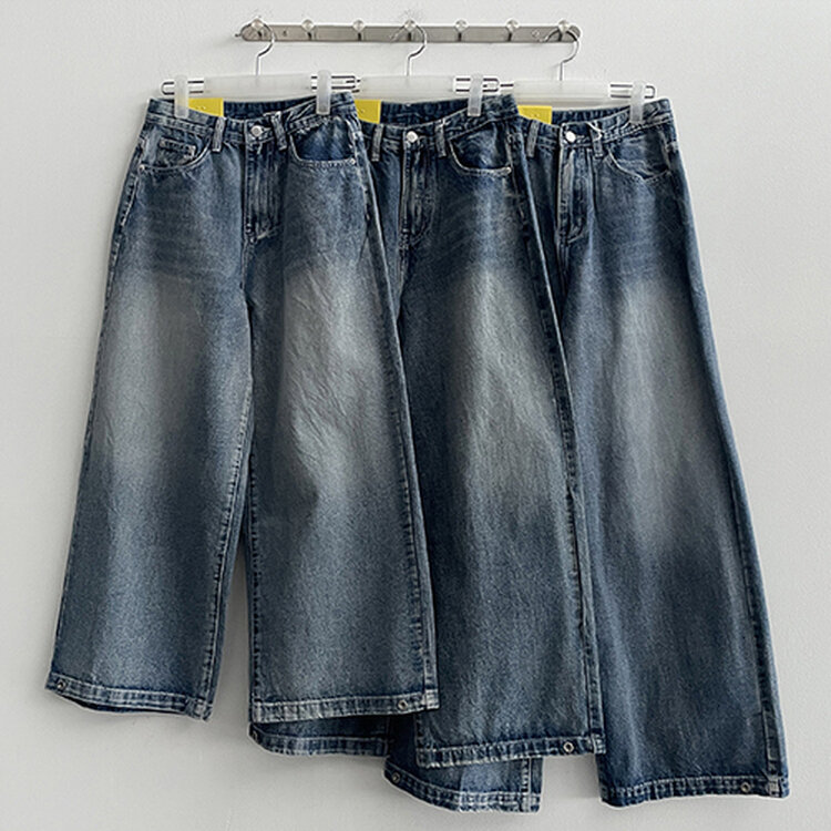 【SHORT/BASIC/LONG 丈別】ウォッシングスナップワイドデニムパンツ