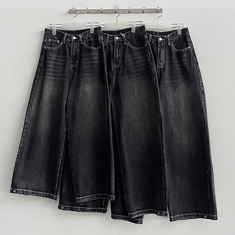 【SHORT/BASIC/LONG 丈別】ウォッシングスナップワイドデニムパンツ