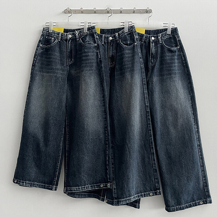 【SHORT/BASIC/LONG 丈別】ウォッシングスナップワイドデニムパンツ