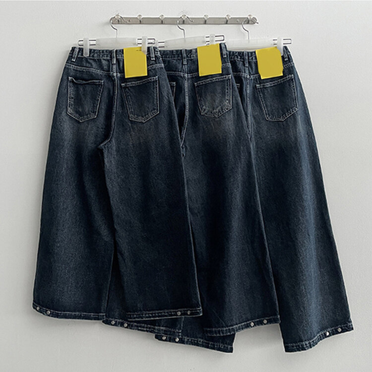 【SHORT/BASIC/LONG 丈別】ウォッシングスナップワイドデニムパンツ