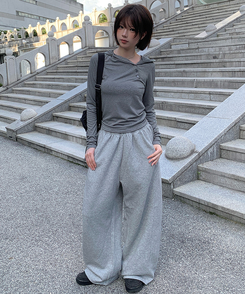 ロングワイドトレーニングパンツ GRAY