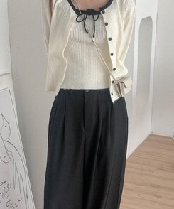 スラックス ピンタックワイドスラックス BLACK