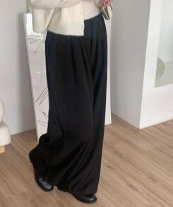 スラックス ピンタックワイドスラックス BLACK