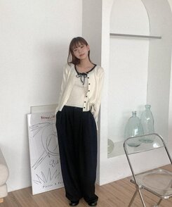 スラックス ピンタックワイドスラックス BLACK