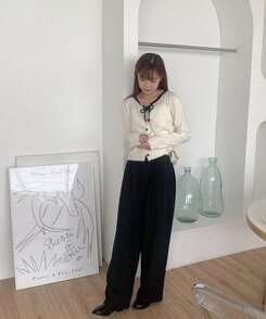 スラックス ピンタックワイドスラックス BLACK