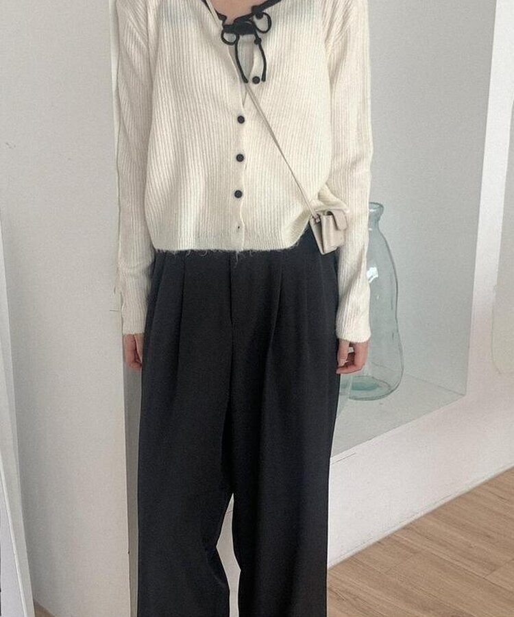ピンタックワイドスラックス BLACK