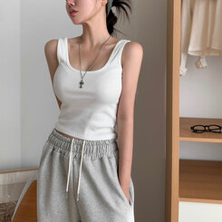 ノースリーブ ベーシックリブUネックタンクトップ WHITE