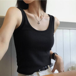 ノースリーブ ベーシックリブUネックタンクトップ BLACK