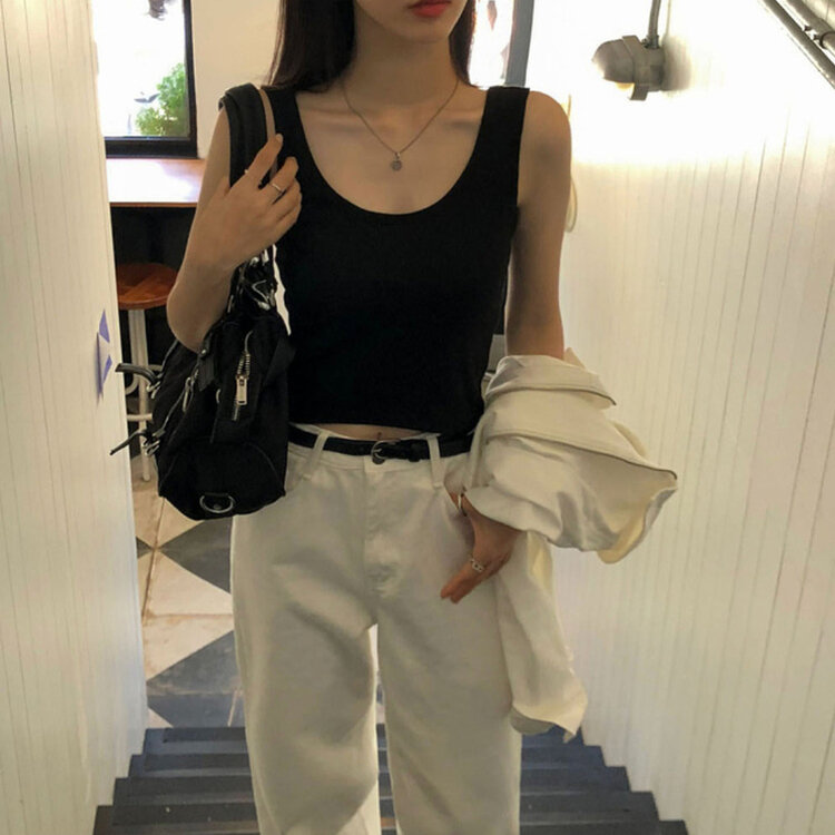 ベーシックリブUネックタンクトップ BLACK