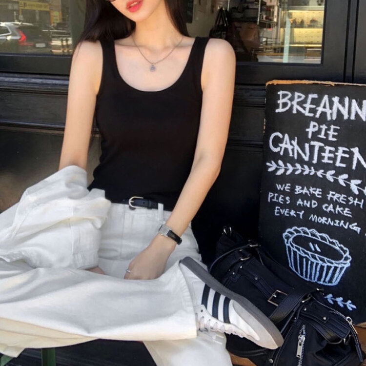 ベーシックリブUネックタンクトップ BLACK