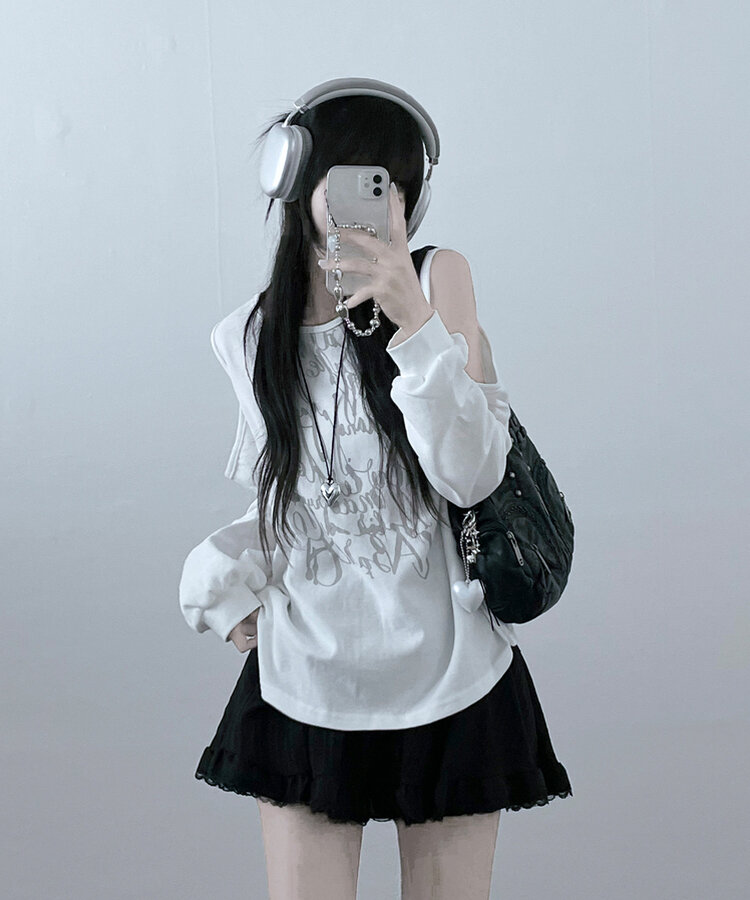 아트레터링숄더컷팅오프숄더맨투맨 아이보리