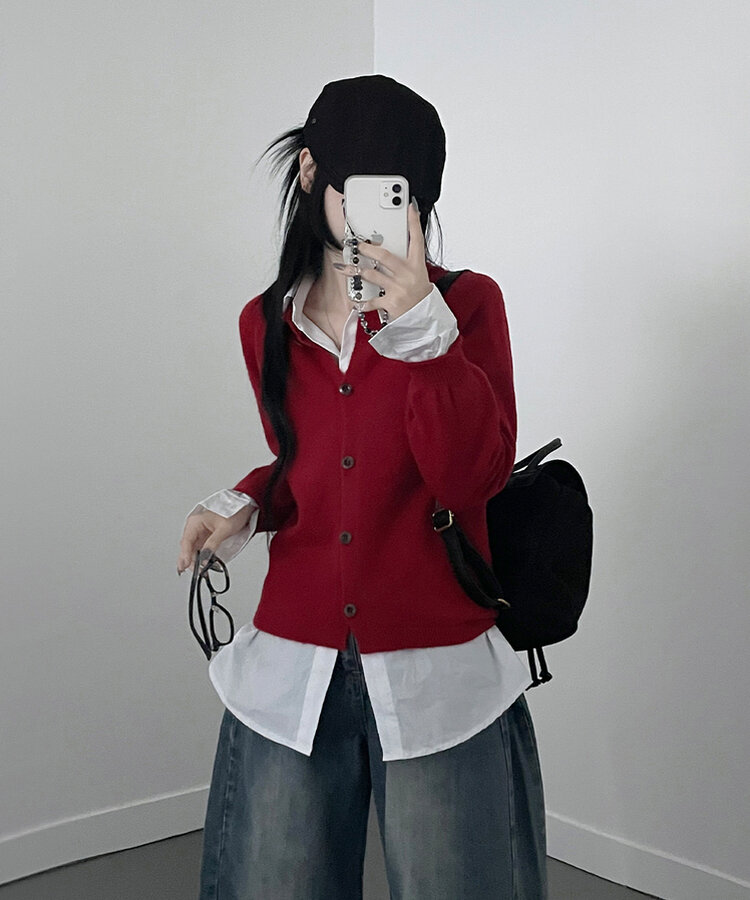 クラシックルーズフィットカーディガン(5color) red