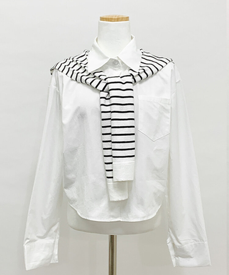 【SET】シャツ+ボーダーショルダーショールマフラー