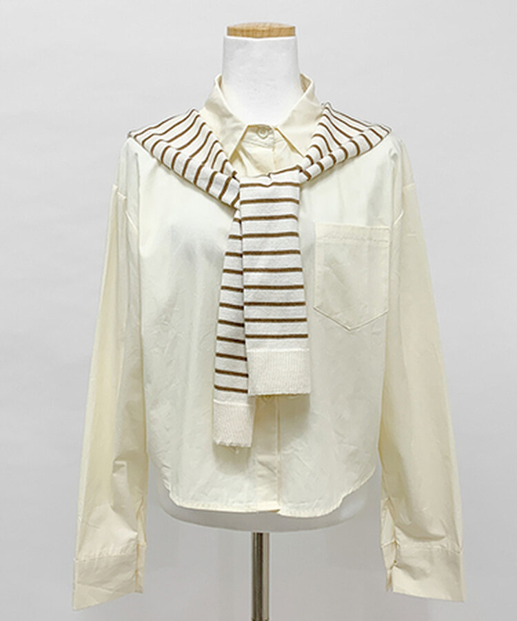 【SET】シャツ+ボーダーショルダーショールマフラー