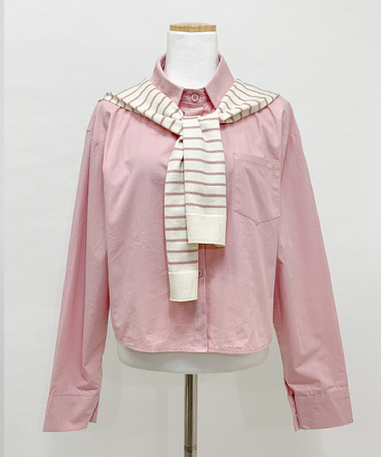 【SET】シャツ+ボーダーショルダーショールマフラー