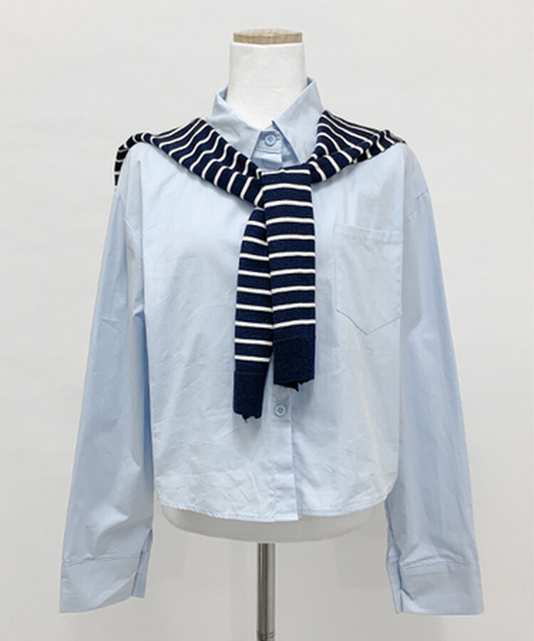 【SET】シャツ+ボーダーショルダーショールマフラー
