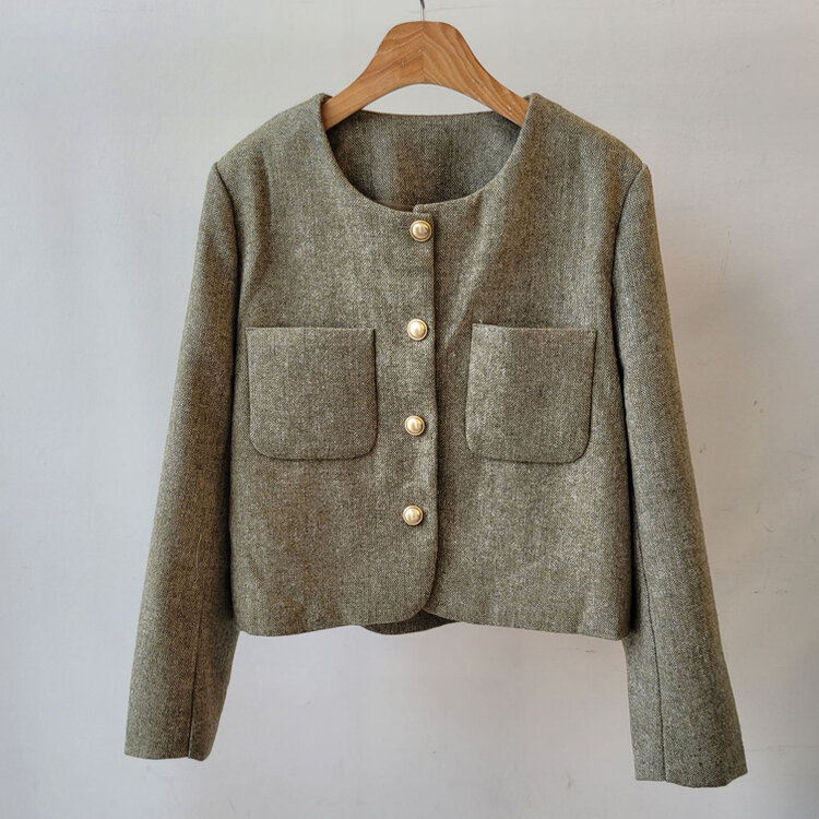 ツイードクロップラウンドジャケット