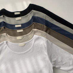 답답함 없는 리나 라운드 긴팔 가을 티셔츠 세미 크롭 캐주얼 무지 Y2K 긴팔티 6color