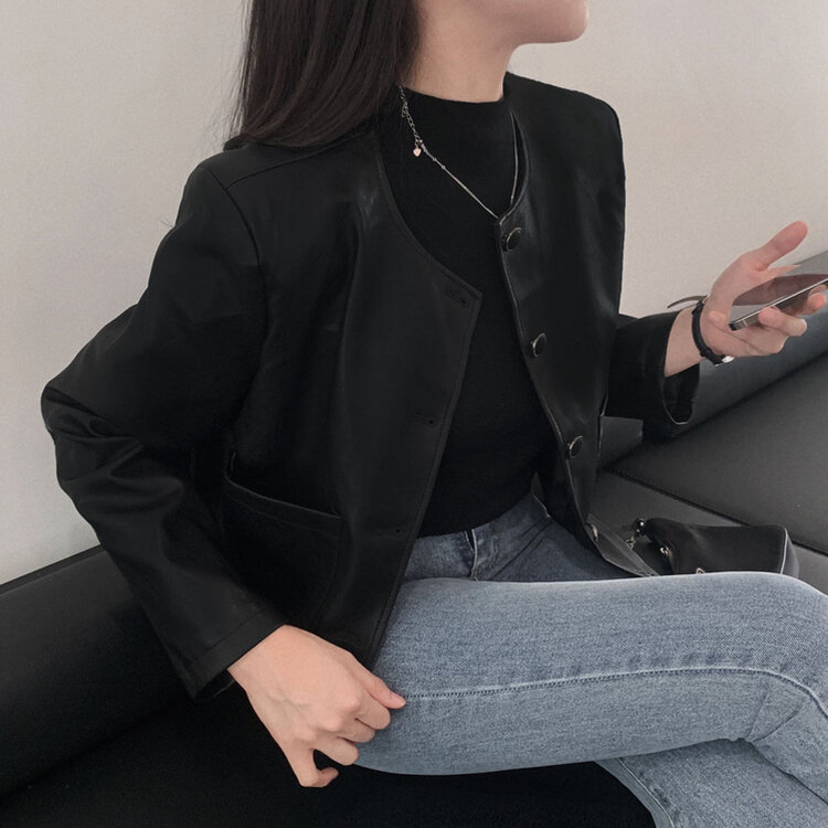 올드머니 노카라 레더 자켓 2color 블랙