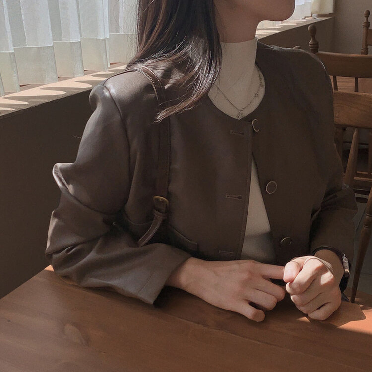 올드머니 노카라 레더 자켓 2color 브라운