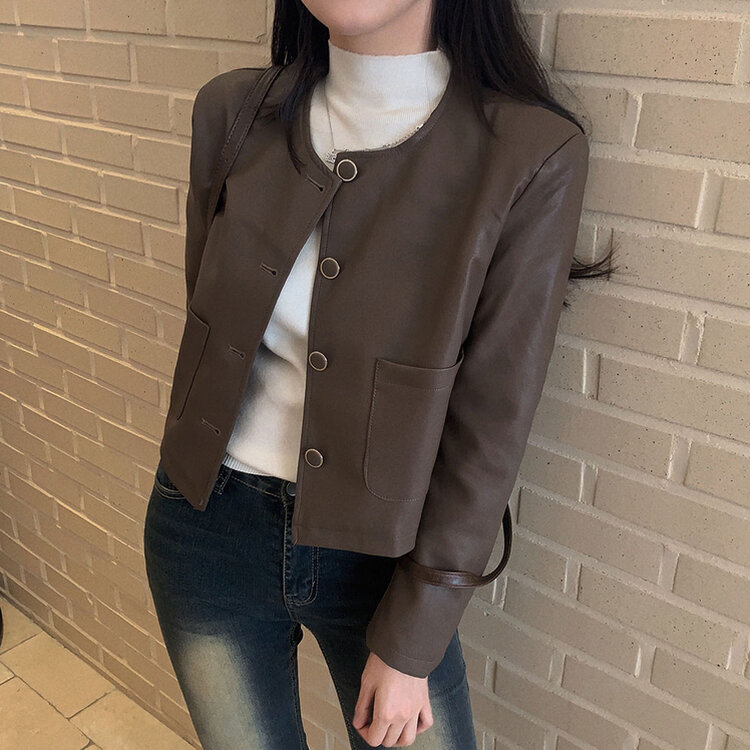 올드머니 노카라 레더 자켓 2color 브라운