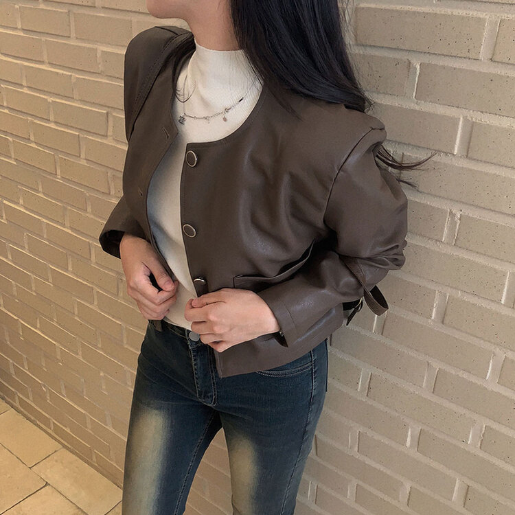 올드머니 노카라 레더 자켓 2color 브라운