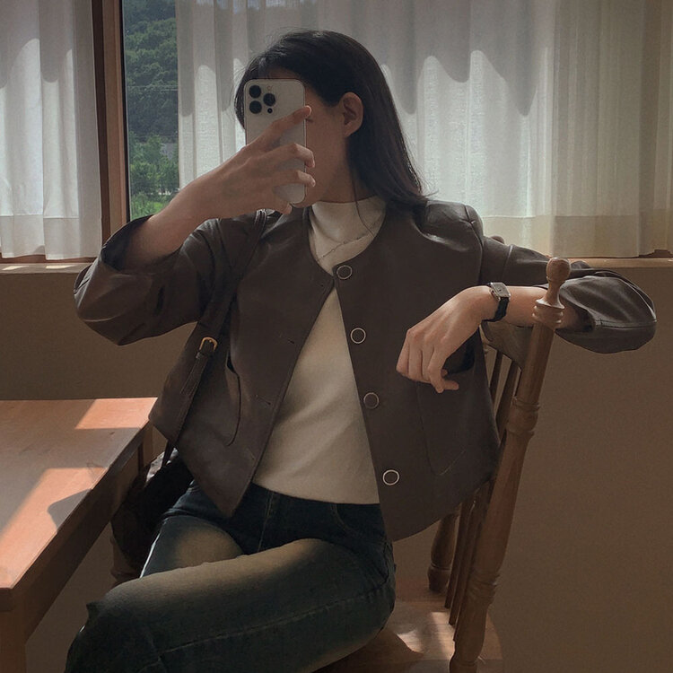 올드머니 노카라 레더 자켓 2color 브라운