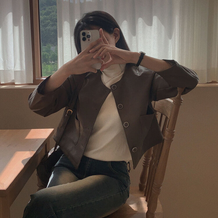 올드머니 노카라 레더 자켓 2color 브라운
