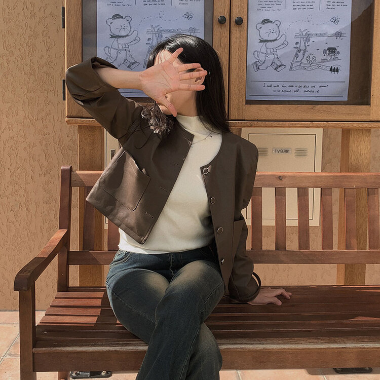 올드머니 노카라 레더 자켓 2color 브라운