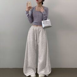 ハイウエストワイドトレーニングパンツ MELANGE WHITE