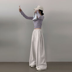 ハイウエストワイドトレーニングパンツ MELANGE WHITE