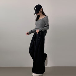 ハイウエストワイドトレーニングパンツ BLACK