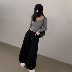 ハイウエストワイドトレーニングパンツ BLACK