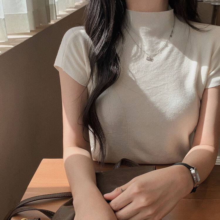 부드러움 종결 소프트 반목 캡소매 반팔 니트 4color 아이보리