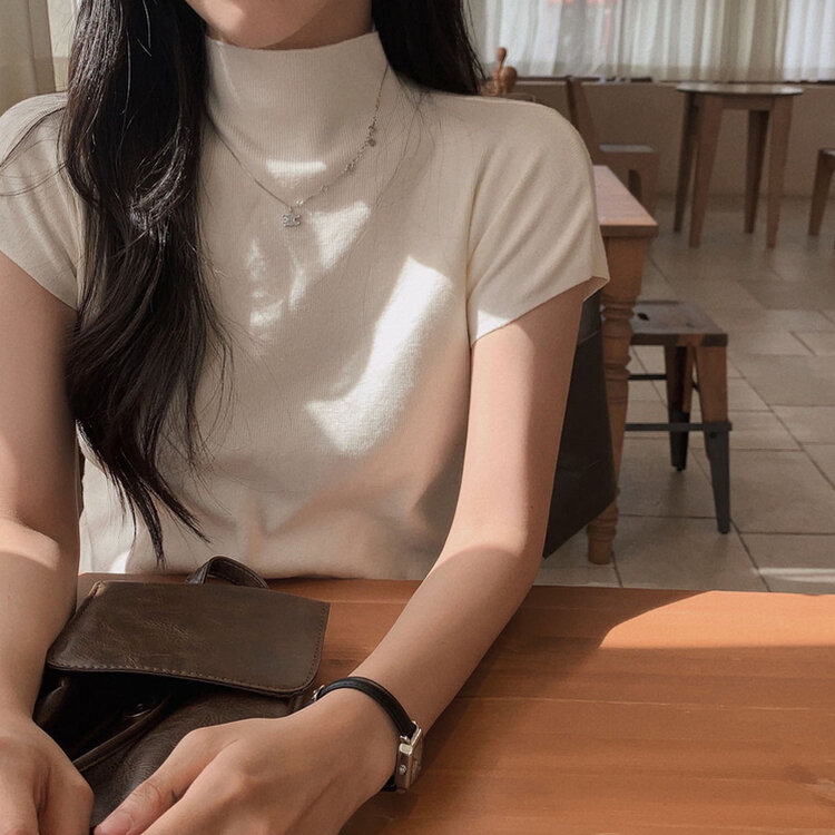 부드러움 종결 소프트 반목 캡소매 반팔 니트 4color 아이보리