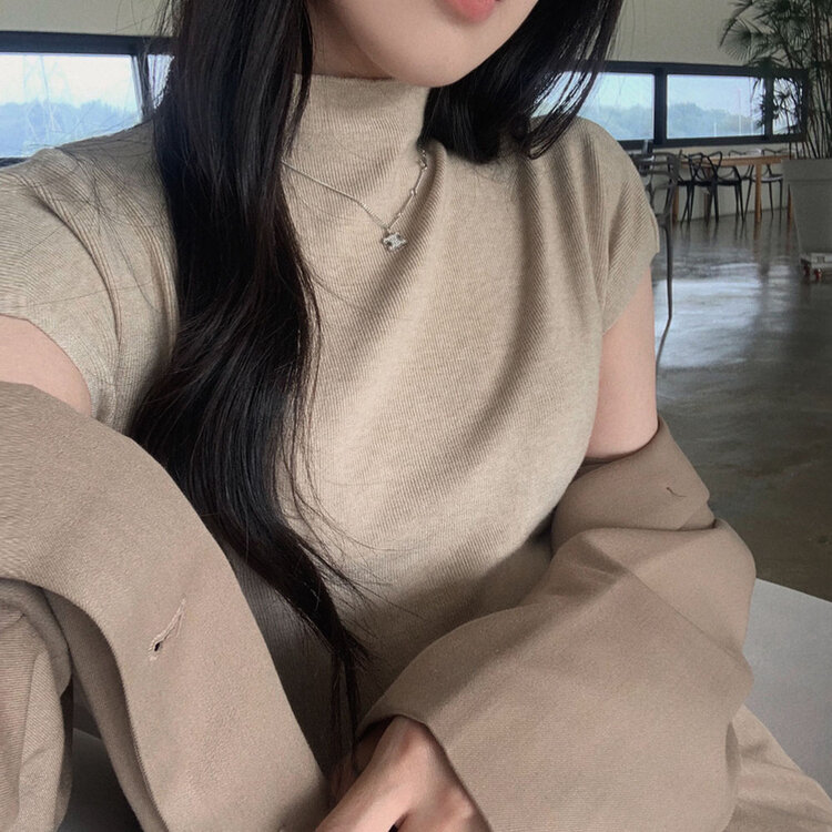 부드러움 종결 소프트 반목 캡소매 반팔 니트 4color 베이지