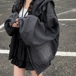 Y2Kオーバーフィットデニムジャンパー BLACK